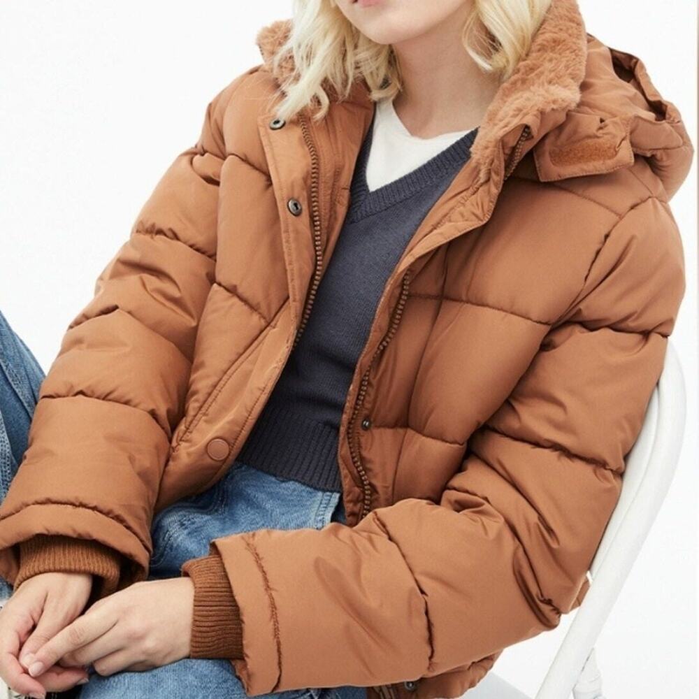 Aeropostale NEW Copper Brown "Remixed"  Down Hooded Fur Quilted Puffer Jacket L